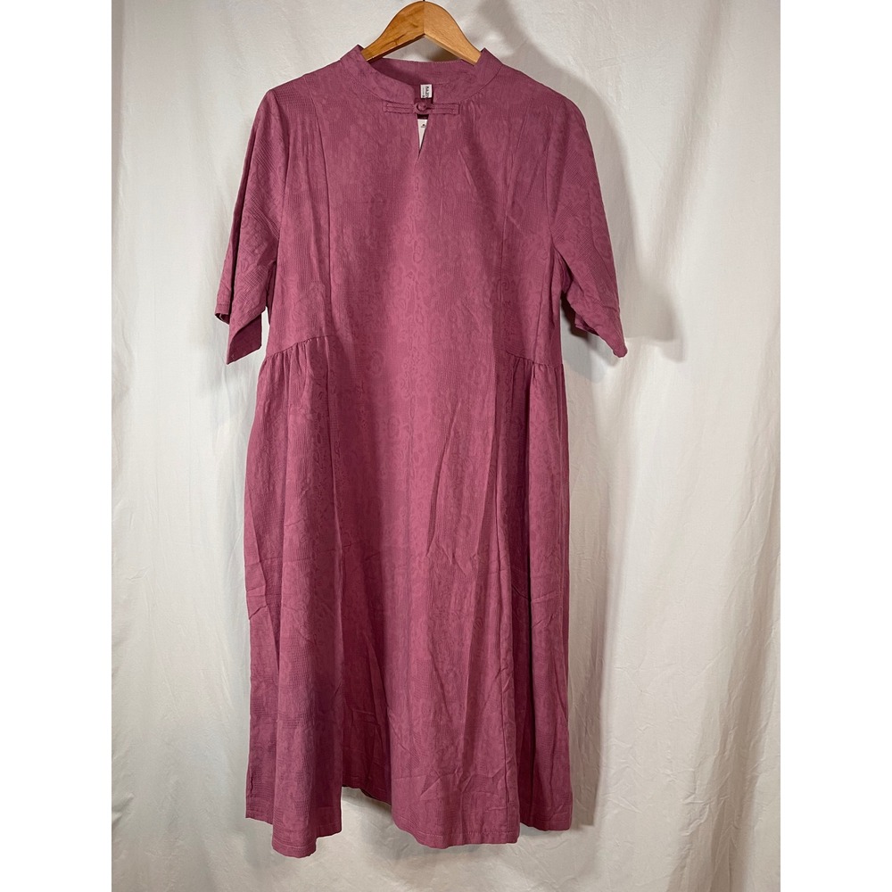 Baziyoupin Mauve Pink Jacquard Mandarin Collar Midi Dress XL New
